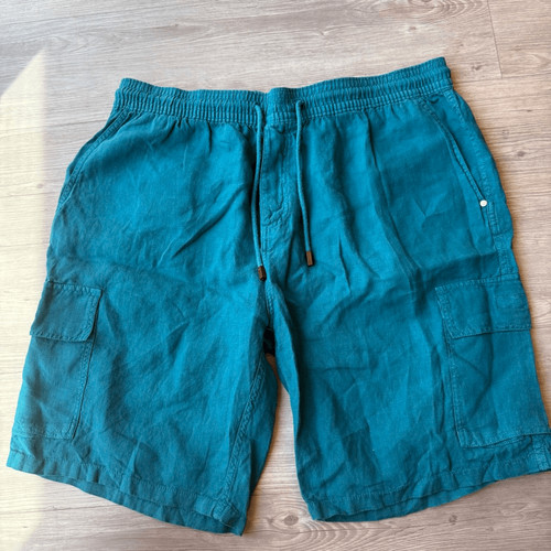 Vilebrequin Baie Linen Cargo Shorts in Teal Size XXXL