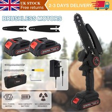Electric Cordless 4+6" Chainsaw One-hand Saw Wood Pruning 2 Battery Carry Box UK