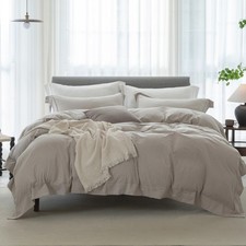 Duvet Cover King: 100 Washed Cotton Linen Like Lightweight Breathable Dura...