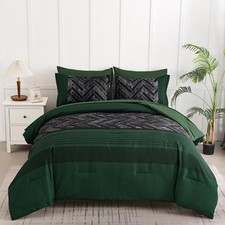 Comforter Set Size, 7 Pieces Stripe Geometric Bed in a Bag, King Emerald Green