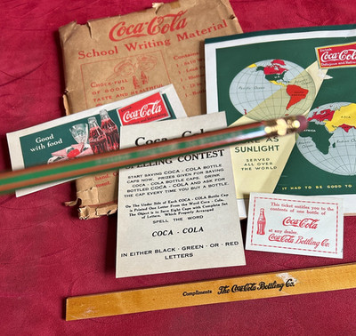 1930s Coca-Cola Bottling Co School Package Tablet Coupon Blotter Ruler & Pencil