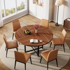 120 cm Round Dining Table, Heavy-Duty Metal Base, Space-Saving