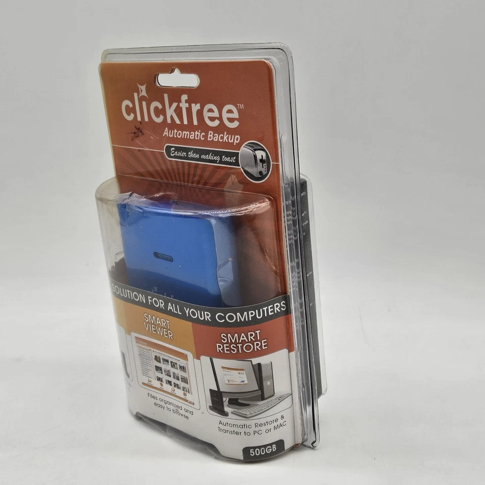 Clickfree Automatic Back Up Drive HD527 500GB Portable Backup Drive Blue NOS - Image 4 of 4