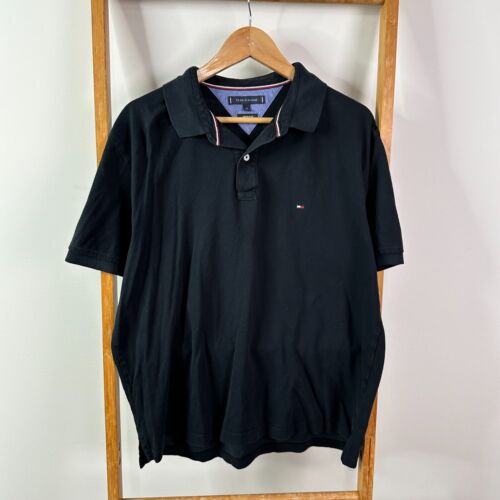 Tommy Hilfiger Polo Shirt Mens Extra Large Black Regular Fit Short Sleeve - Picture 1 of 9