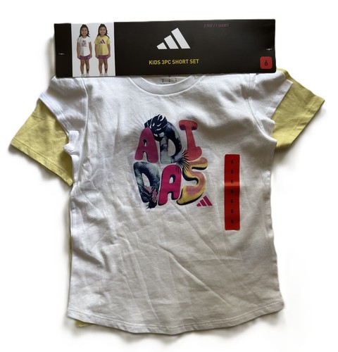 Adidas Girl's 3 Piece Set Tee Shirts And Shorts White /Grey New Multiple Size - Picture 4 of 14