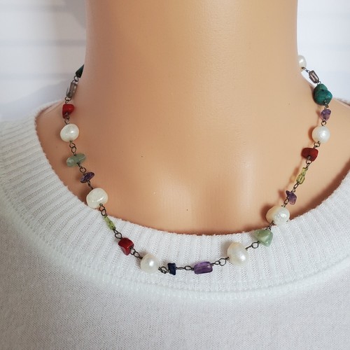 Silpada Sterling Silver 925 Retired Colorful MultiGemstone Pearl Toggle Necklace - Picture 1 of 6