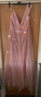 Dolly & Delicious Embroidered Lace Dress Pink Bridesmaid Prom UK 18. NEW