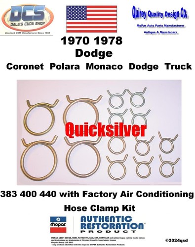 1970 1978 Dodge Big Bock v8 with AC Corbin Hose Clamps 8pc New MoPar USA