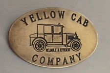 Vintage YELLOW CAB COMPANY BRASS BADGE; Reliable & Efficient; "C' Clasp Design