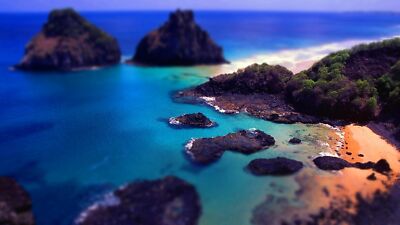 Landscape tilt shift coast beach sea bay aerial view art Custom Gaming Mat Desk