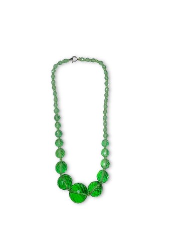 Antique Art Deco Green Faceted Crystal Bead Necklace Czechoslovakia 15.25" - Picture 2 of 7