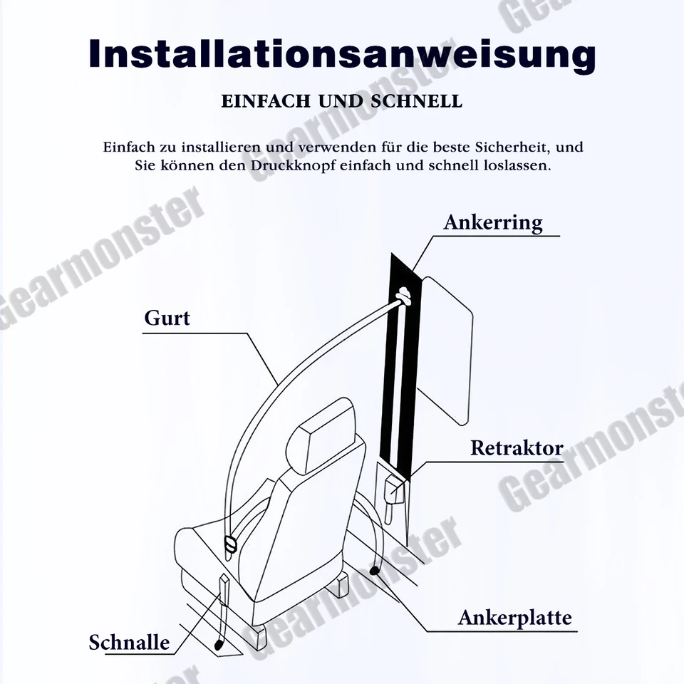 Cintura automatica 3 punti cintura di sicurezza universale frusta 373 cm prova E - Immagine 2 di 4