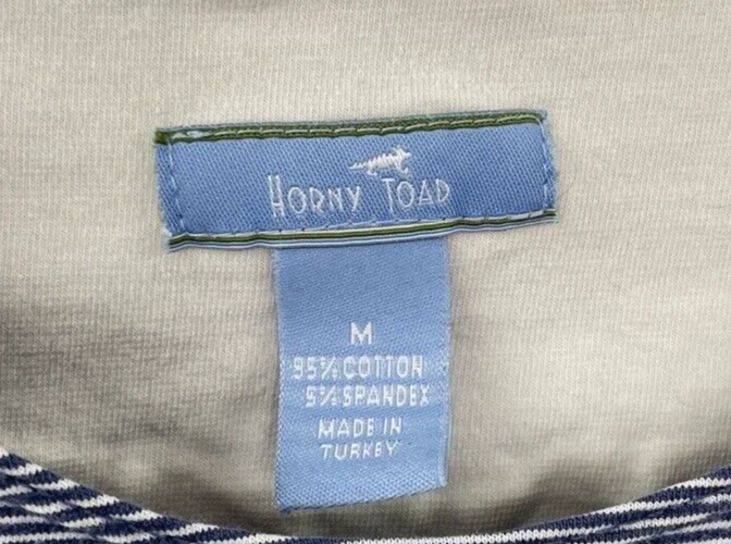 Top corto Horny Toad para mujer azul y blanco a rayas mangas 3/4 talla mediana Foto 4 de 4