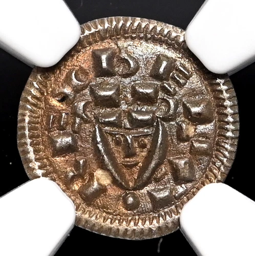 HUNGARY. Bela II, 1131-1141. Silver Denar, Portrait type, NGC AU58