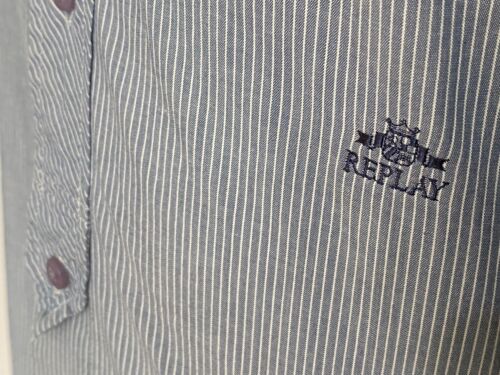 Camisa REPLAY Para Hombre Azul Talla Mediana Manga Larga Algodón Botón Informal Rayas - Imagen 5 de 8