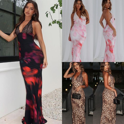 Maxi vestido sin mangas floral ceñido al cuerpo con cuello en V sin espalda de fiesta para dama - Imagen 1 de 27