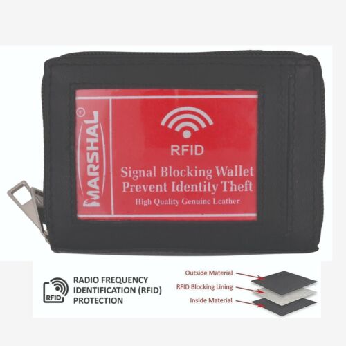 Marshal RFID Genuine Leather Credit card holder accordion Wallet, Black - Picture 2 of 13