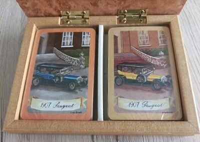Lot De Deux Jeux De Cartes A Jouer, Dos Peugeot, Dans Son Coffret En Bois - Photo 1/4