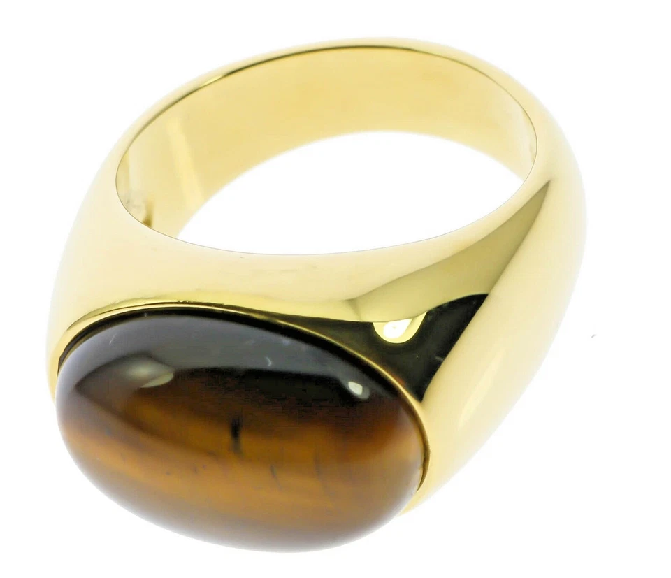 Sleek Tiger Eye Oval 18K Gold Overlay Mens Ring Size 13 T25 - Image 2 of 4