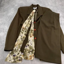 Travis Ayers Skirt Suit Women 12 30W x 24.5L Brown Floral Scarf Woven Poly