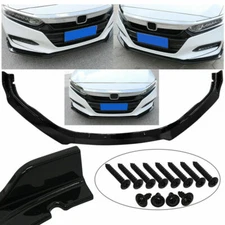 3pc For 2018 2019 Honda Accord JDM Gloss Black Front Bumper Lip Spoiler Splitter