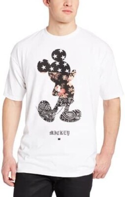 Neff Men's Mickey Mouse Swag Disney Colab T-Shirt Casual Tee White Medium New