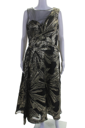 Robe Theia En Soie Noire Brodée - Sans Manches - Taille 2 - Occasion Très Bon état