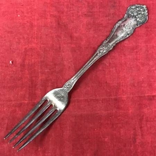 WM Rogers & Son AA Silverplate 7.5" Dinner Fork Roses Flowers Scrolls 