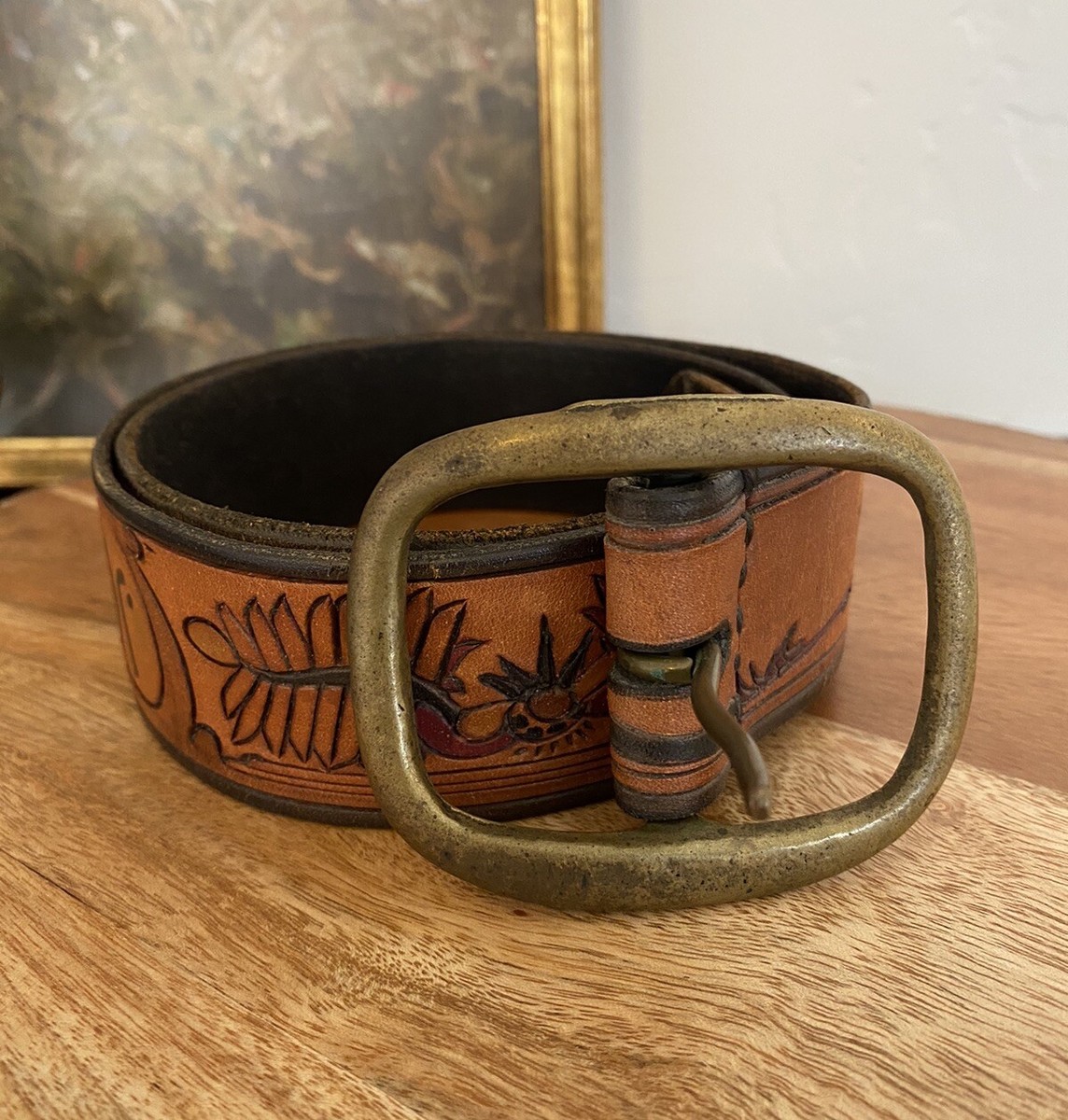 Vintage 70s Floral Tooled Leather Belt Vintage 70s Brown Tooled Leather Belt - Etsy main image 2