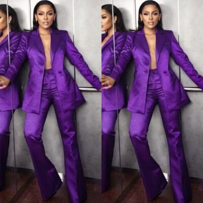 Lady Gaga Purple Jacket Sparkly Suits For Women 2Pcs Purple Modern