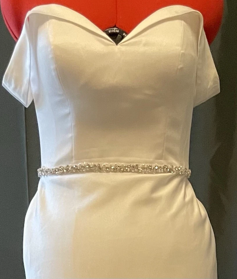 Размер 8 Symphony Venus мягкий белый креп с плеча оболочка свадебное платье читать - Изображение 3 из 4