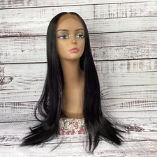 Judy #1B Off Black Extra Long Stright Lace Front Part Wig New Heat Safe Syntheti