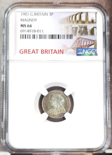 1901 GREAT BRITAIN 3 PENCE QUEEN VICTORIA MAUNDY NGC MS 66 SCARCE BEAUTIFUL COIN