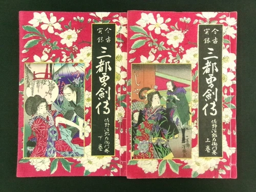 YOSHIIKU Japanese Antique 2 Books Set Woodblock Print Cover Chimidoro Meiji b615
