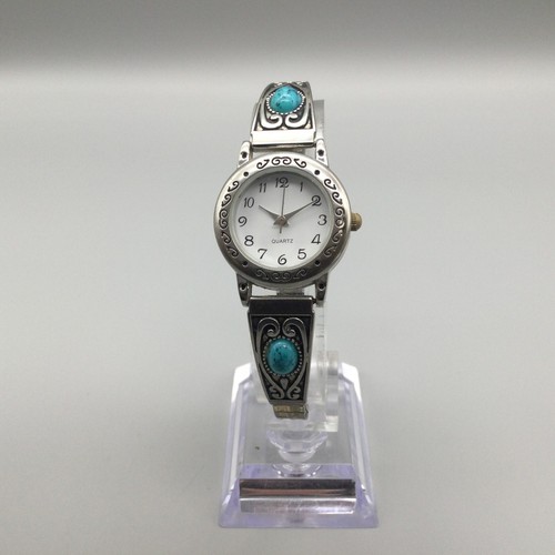 Accutime Southwest Watch Women 25mm Silver Tone Blue Stone Stretch New Battery - Picture 2 of 15
