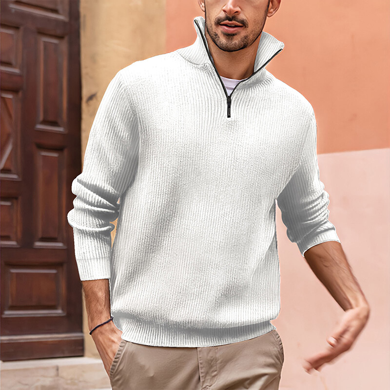 Men Knitted High Neck Quarter Zip Sweater Pullover Warm Men Knitted High Neck Quarter Zip Sweater Pullover Warm