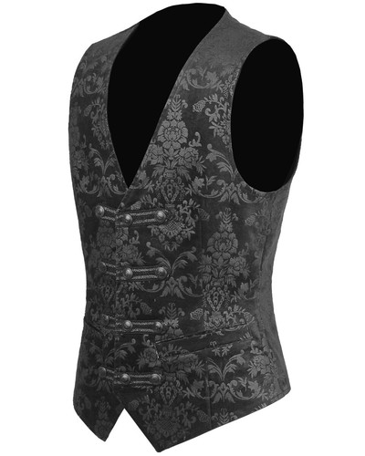 Punk Rave Mens Vest Waistcoat Black Damask Velvet Goth Steampunk Aristocrat VTG - Picture 3 of 10