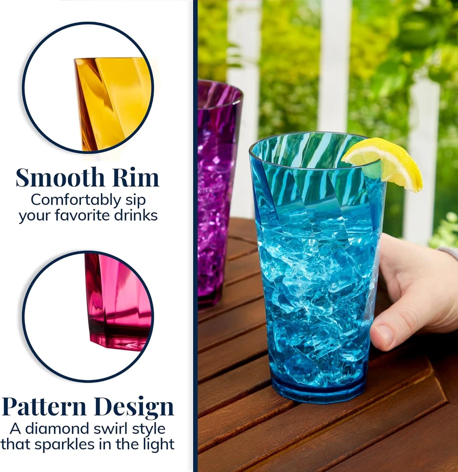 Vasos de agua reutilizables de plástico Optix (juego de 8) vasos de agua de 20 oz en tono joya Foto 4 de 4