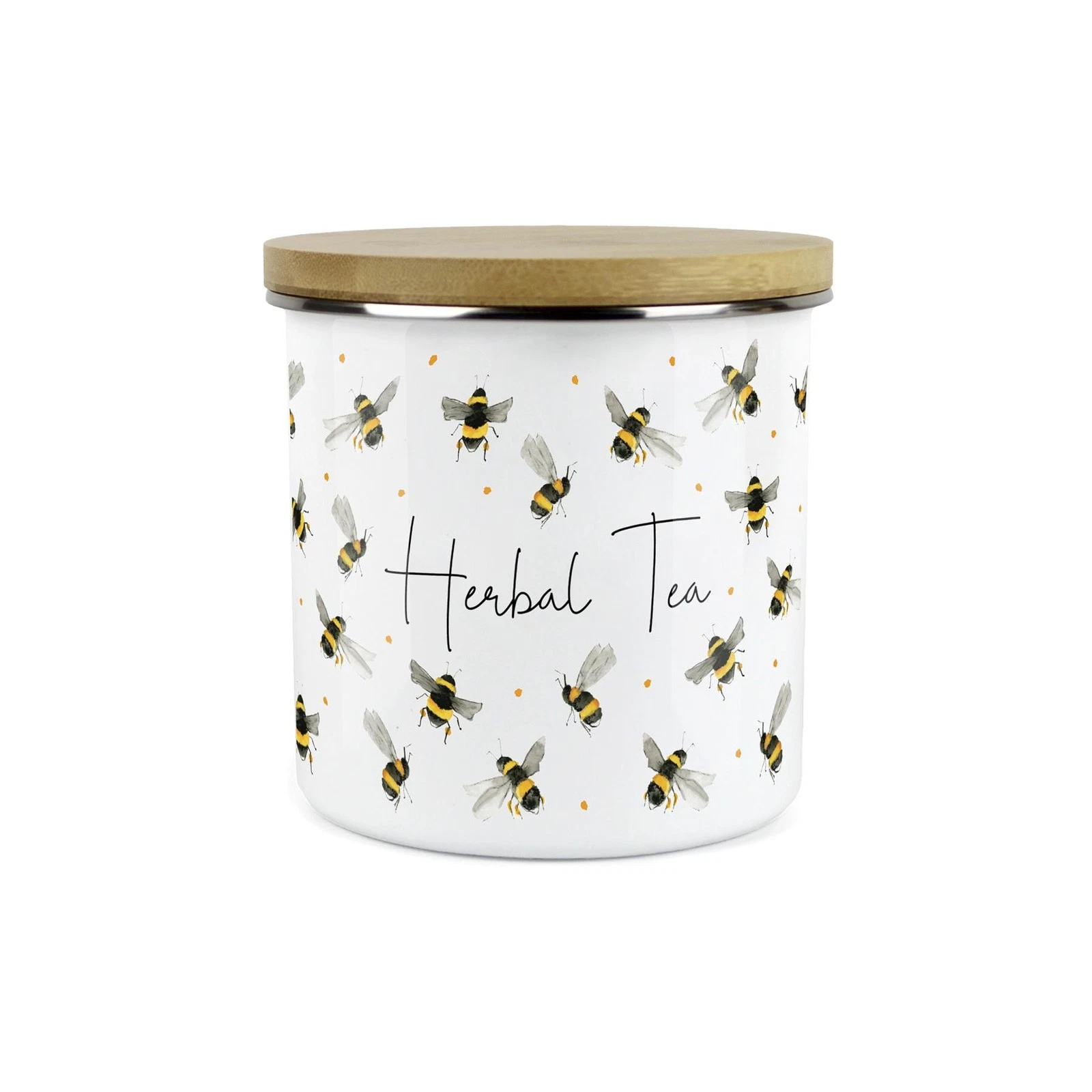 Herbal Tea Canister - Watercolour Bees Kitchen Airtight Enamel Storage Jar