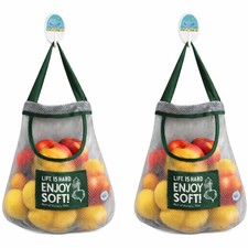Durable Reusable Hanging Storage Mesh Bags for Fruits, 1 quart, 2 blue bags