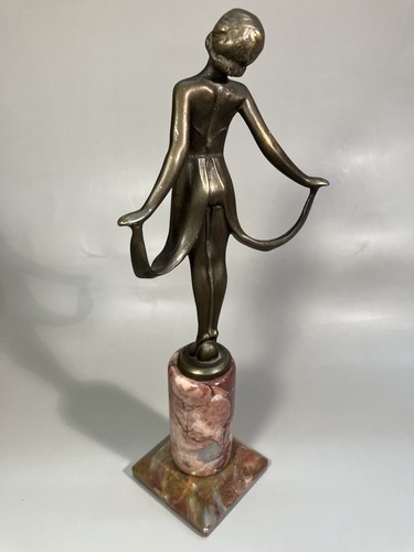 Dancing Lady Figurine Bronze Coated Metal Sculpture With Marble Pedestal 21cm - Picture 6 of 10