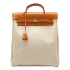 Hermes Toile Ash Leather Backpack 2Way Women Beige One Size
