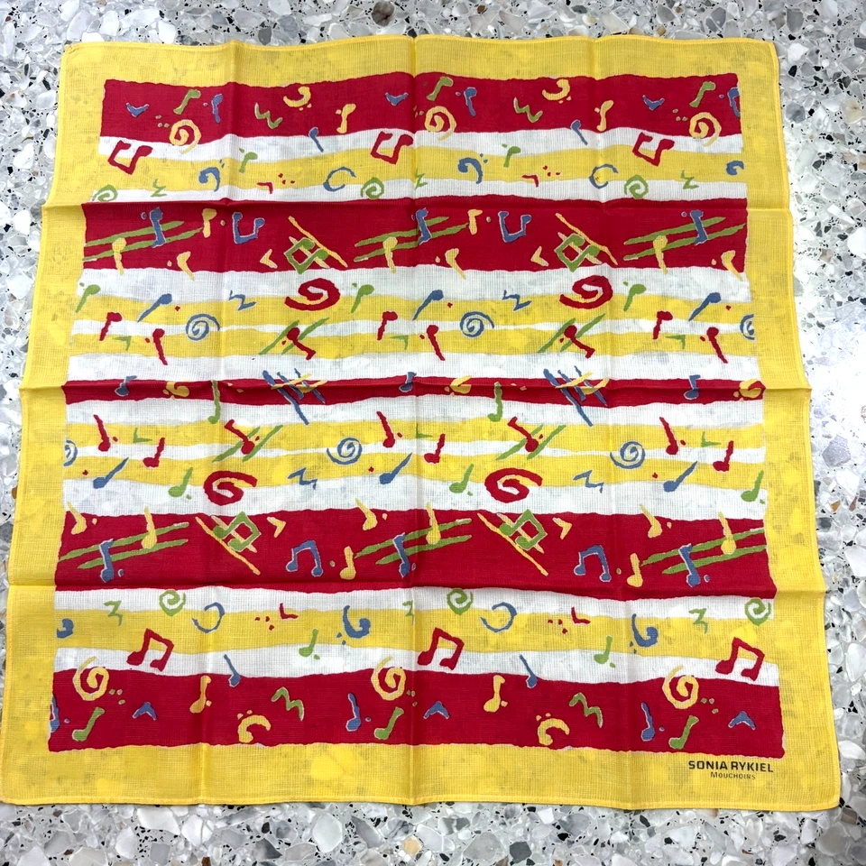 MAN HANKY AMARELO VERMELHO MÚSICA MELODIA LISTRADA VINTAGE ALGODÃO BOLSO ARTE QUADRADO 17” #M312 - Imagem 3 de 3