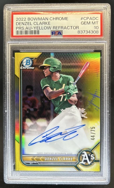 2022 Bowman Chrome Denzel Clarke Prospect Auto Yellow Refractor #/75 PSA 10