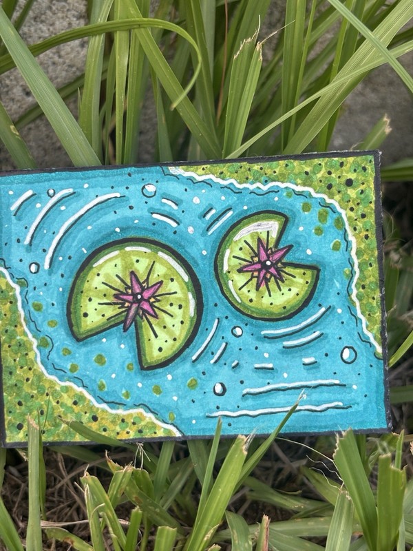 Lily Pads Version 1 OOAK ACEO Original Alcohol Marker Art Mini Card 2.5x3.5”