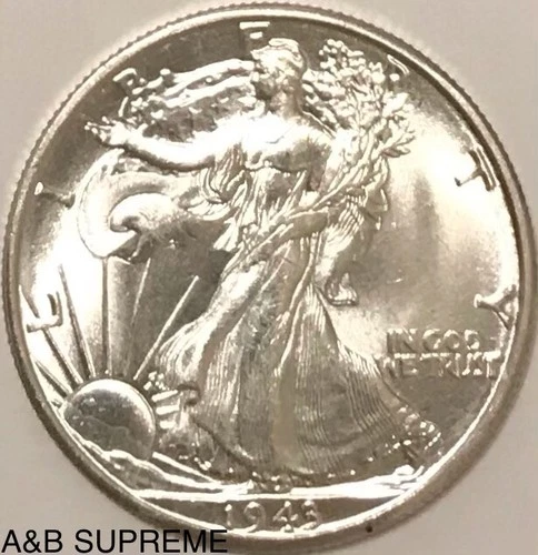 1943 D WALKING LIBERTY HALF DOLLAR FROM OBW ROLL CHOICE-GEM BU UNC. 90% SILVER