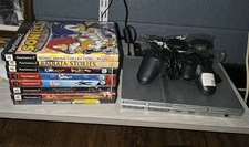 Sony Playstation 2 PS2 Silver Slim Console With Games Memory Card Lot