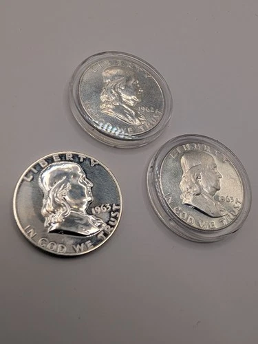 UNITED STATES 1962 FBL 1963, 1965.  FRANKLIN  HALF DOLLAR AU CONDITION* lot  3