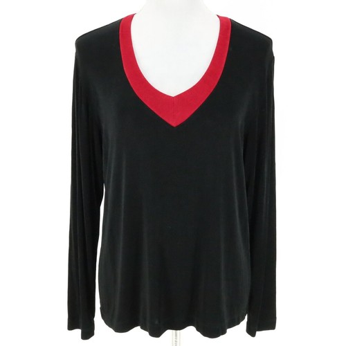 Chicos Travelers Top 2 Damen Große 12 schwarz rot Bluse Stretch Strick Slinky