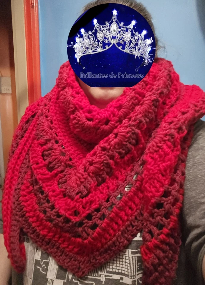 Hecho a mano Chal Envolvente Bufanda Crochet Tejido Rojo Hojas Color Mujeres Múltiples Usos Foto 3 de 4